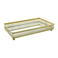 Bandeja 25x16x4,5cm Retangular Marrocai Em Ferro Com Espelho Cor Dourada
